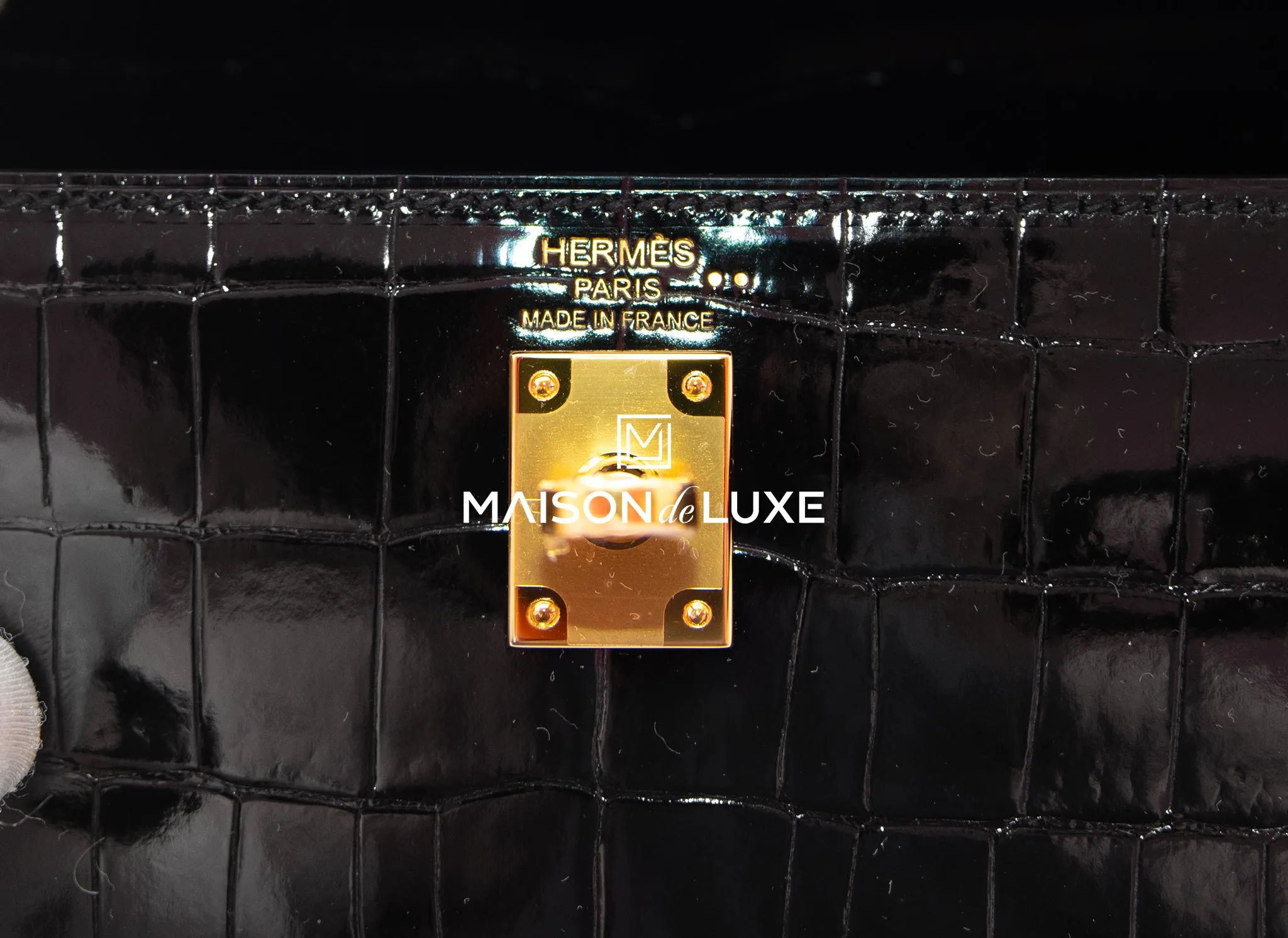Hermes Kelly Sellier 25 Black Shiny Crocodile