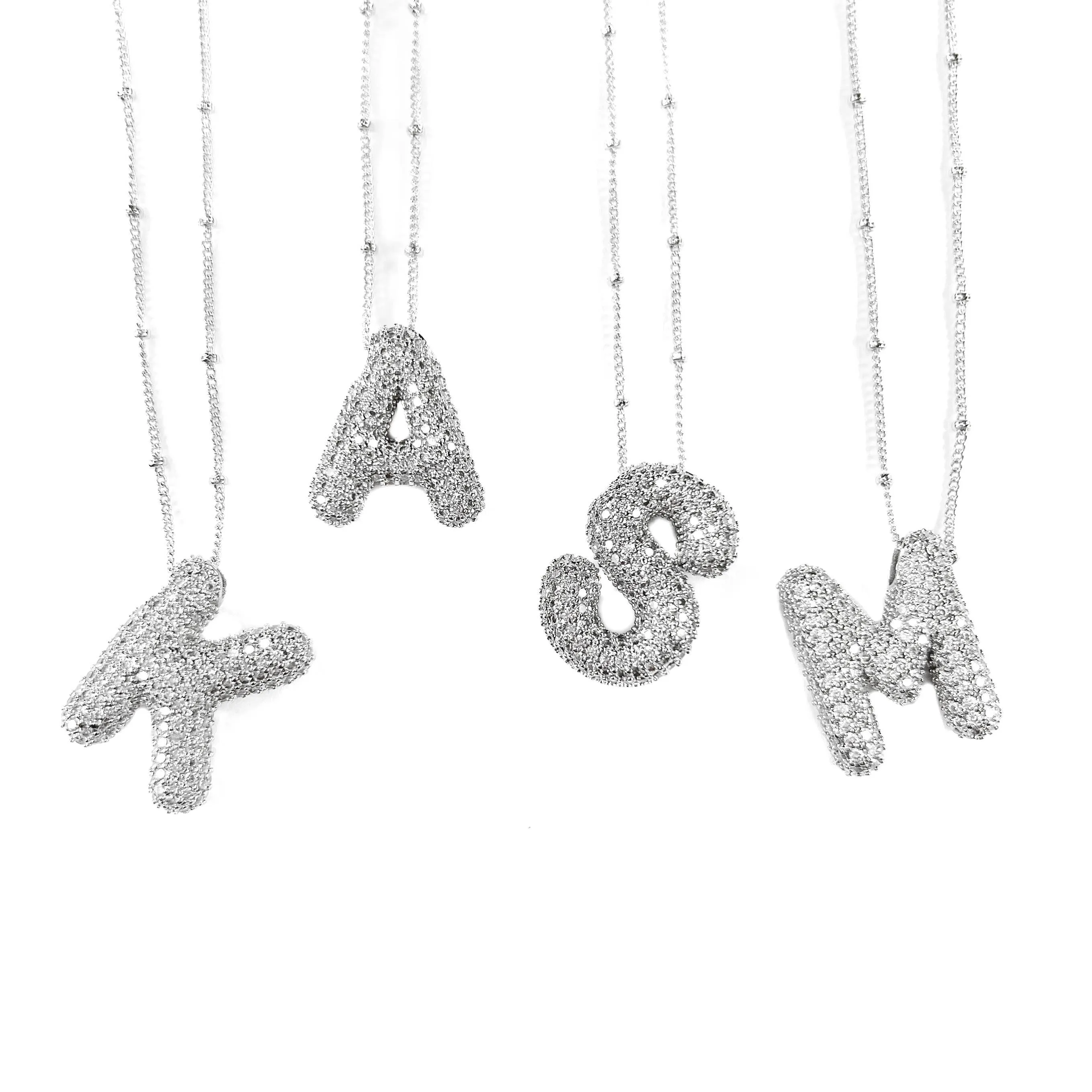Initial CZ Balloon Bubble Sterling Silver Necklace: B