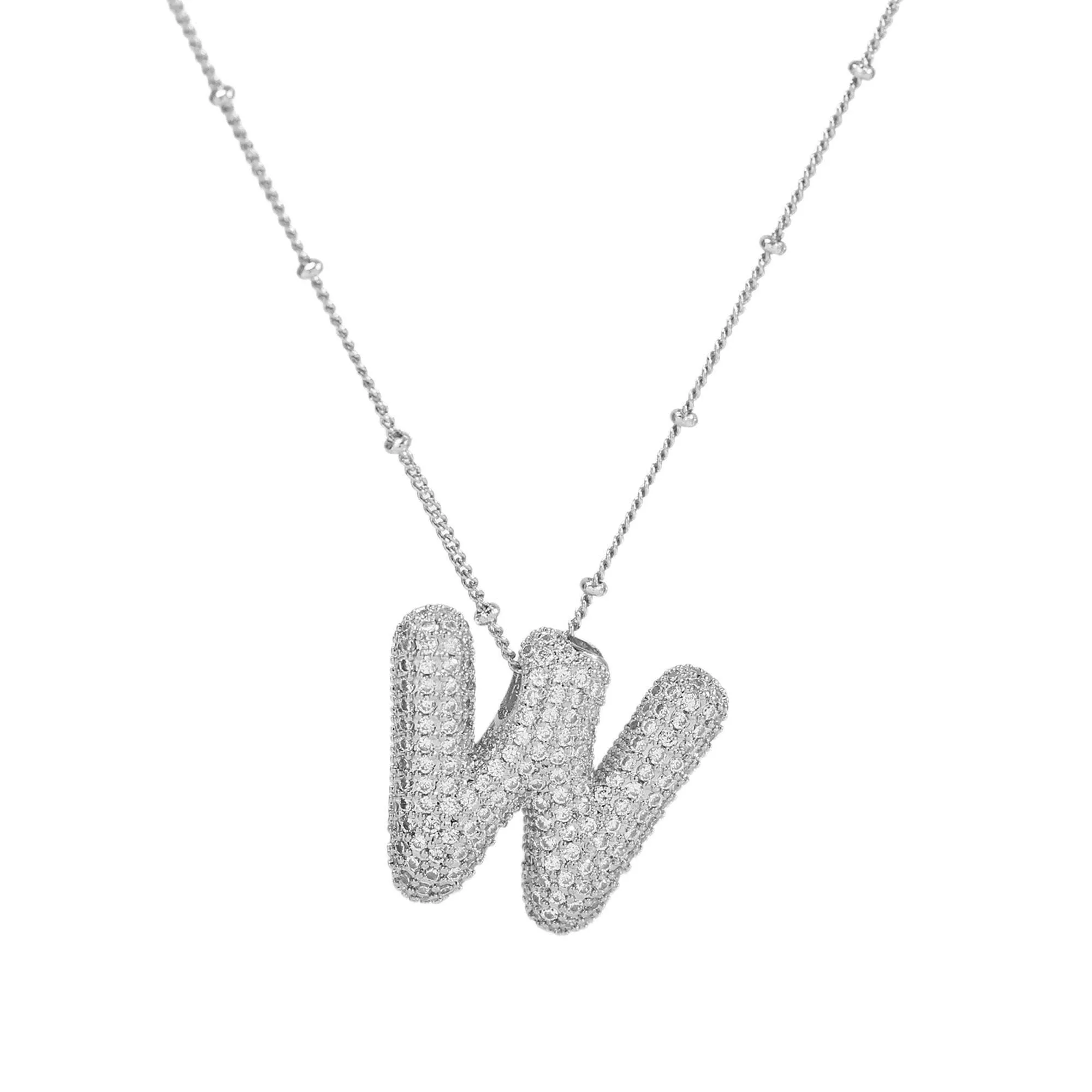 Initial CZ Balloon Bubble Sterling Silver Necklace: B