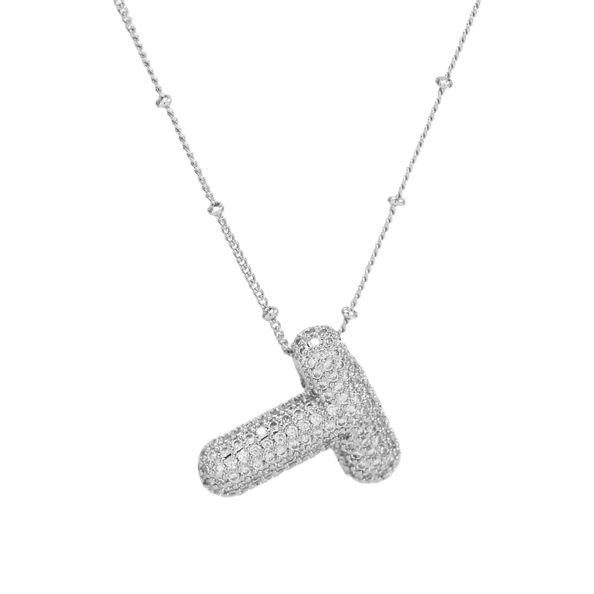 Initial CZ Balloon Bubble Sterling Silver Necklace: B
