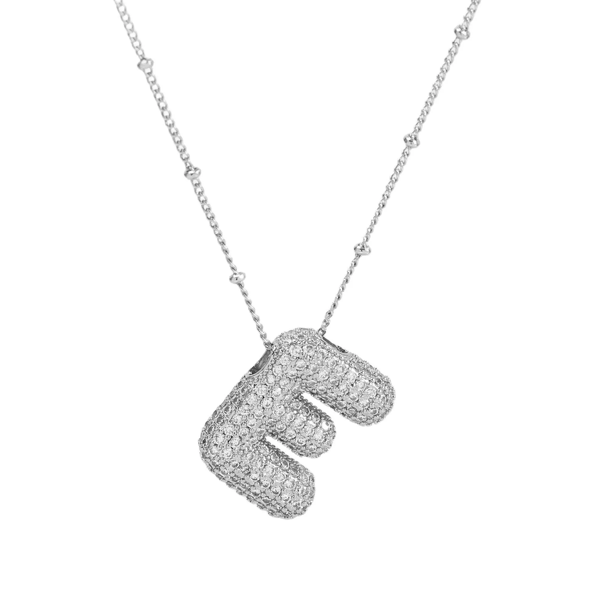 Initial CZ Balloon Bubble Sterling Silver Necklace: B
