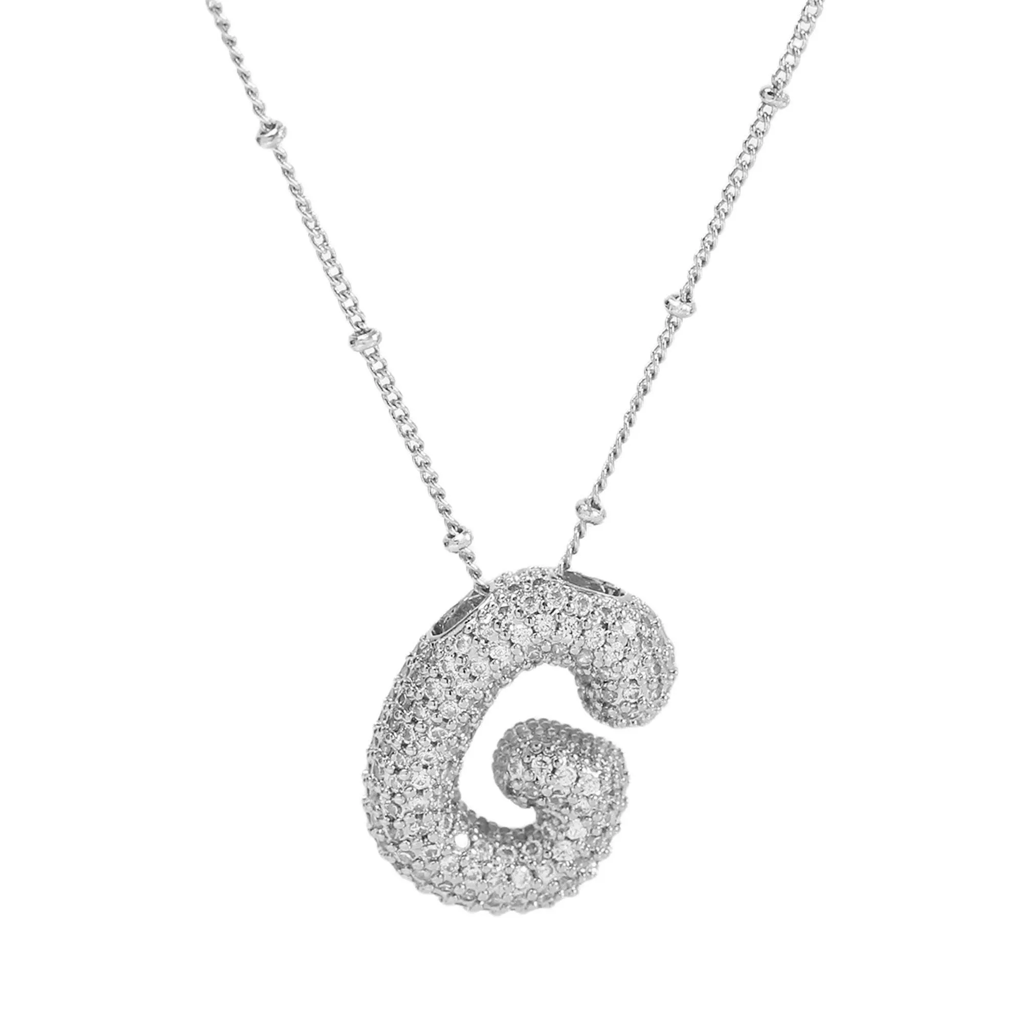 Initial CZ Balloon Bubble Sterling Silver Necklace: B
