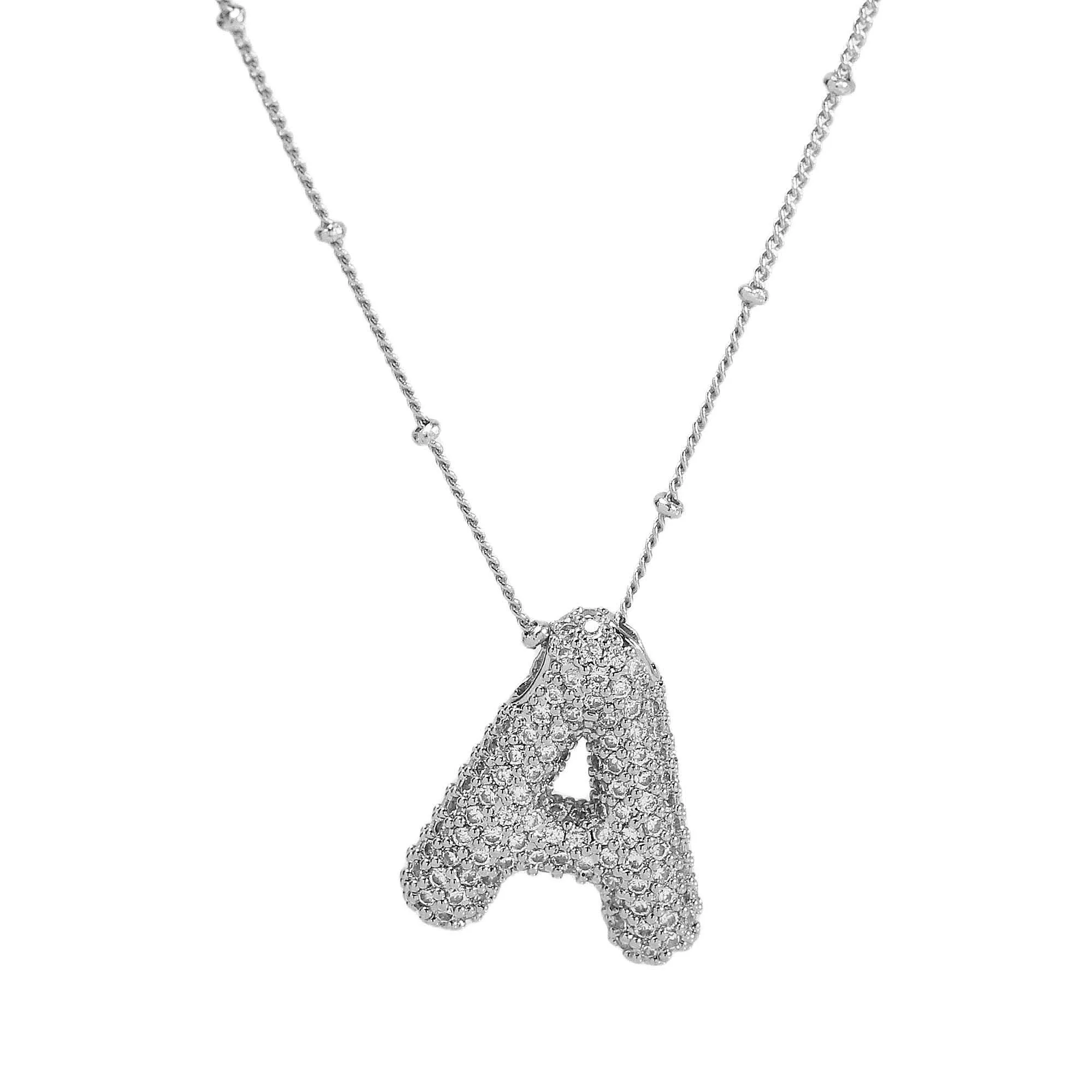 Initial CZ Balloon Bubble Sterling Silver Necklace: B