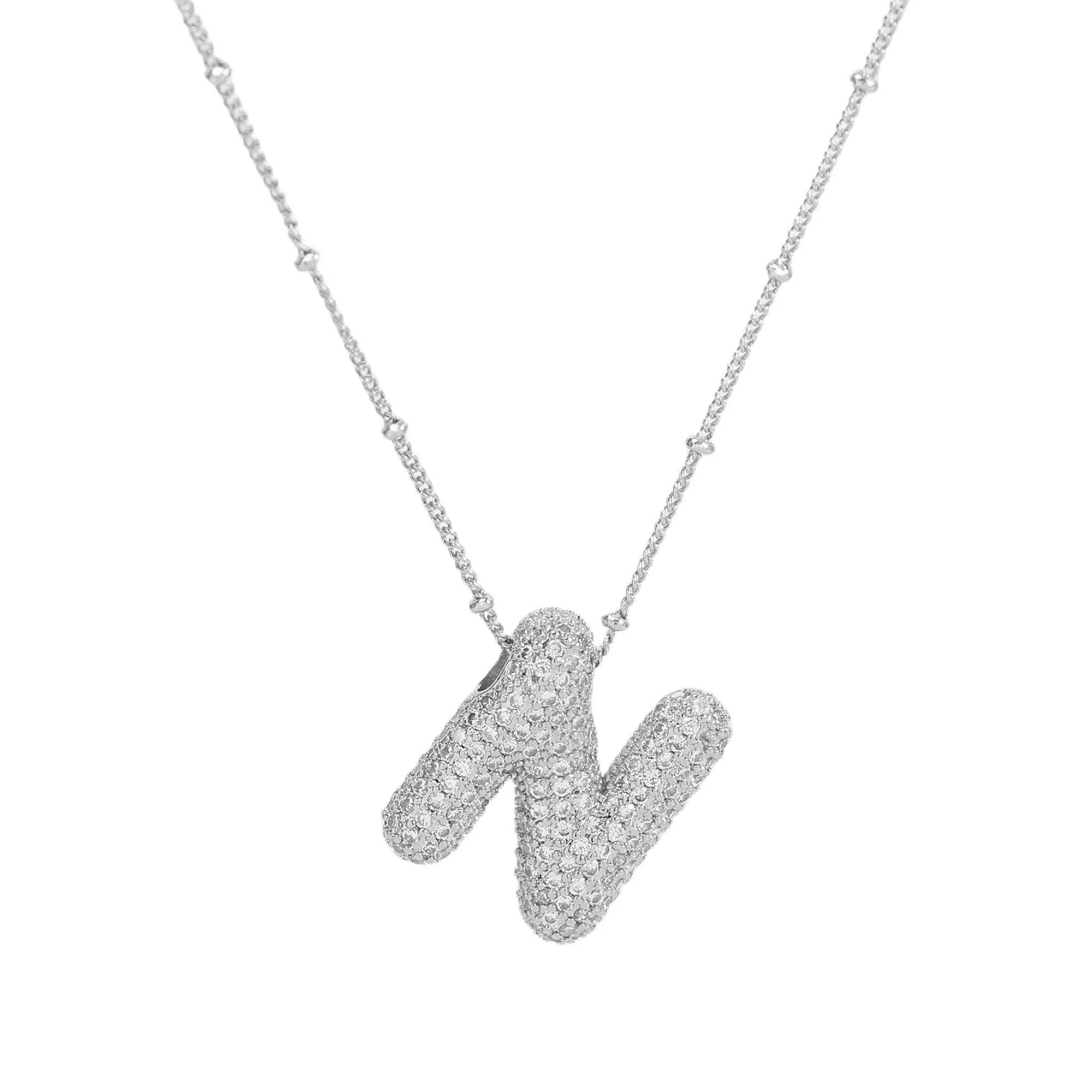 Initial CZ Balloon Bubble Sterling Silver Necklace: B