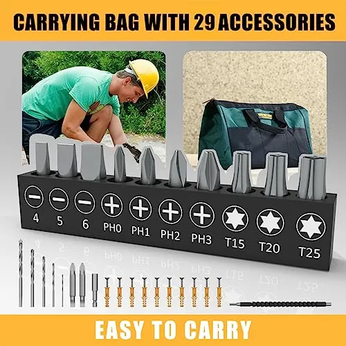 INSPIRITECH 20V Cordless Drill, Power Drill Set with 2 Batteries and Charger,3/8-Inch Chuck Electric Drill Kit with 24-Torque Setting, Drill Driver Bits and Tool Bag Included…