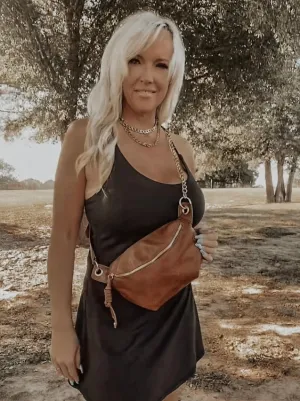 Leather Sling Purse with Gold Chain Accent