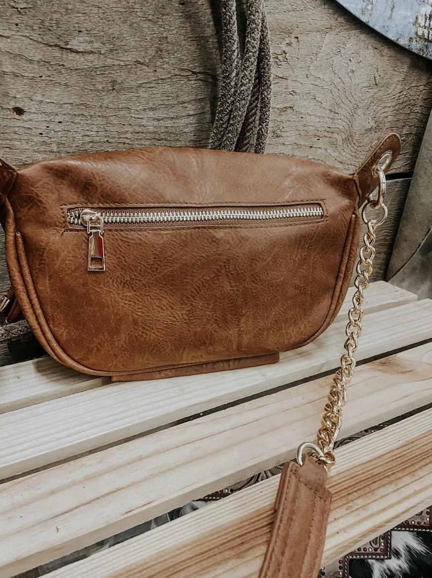 Leather Sling Purse with Gold Chain Accent