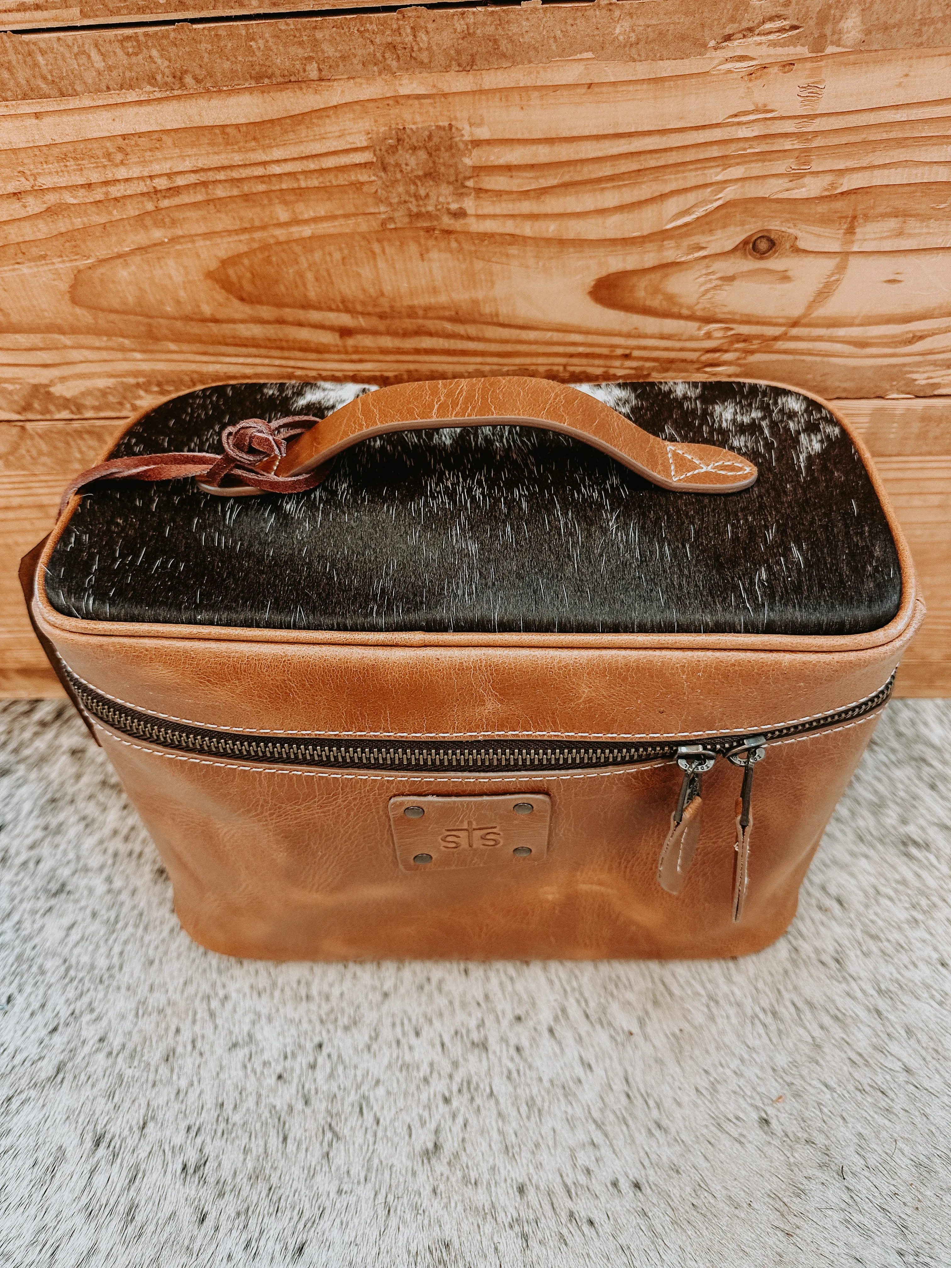 Leather Train Case with Cowhide