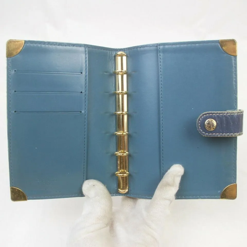 Louis Vuitton Blue Suhali Leather Small Ring Agenda PM Diary Cover  863363