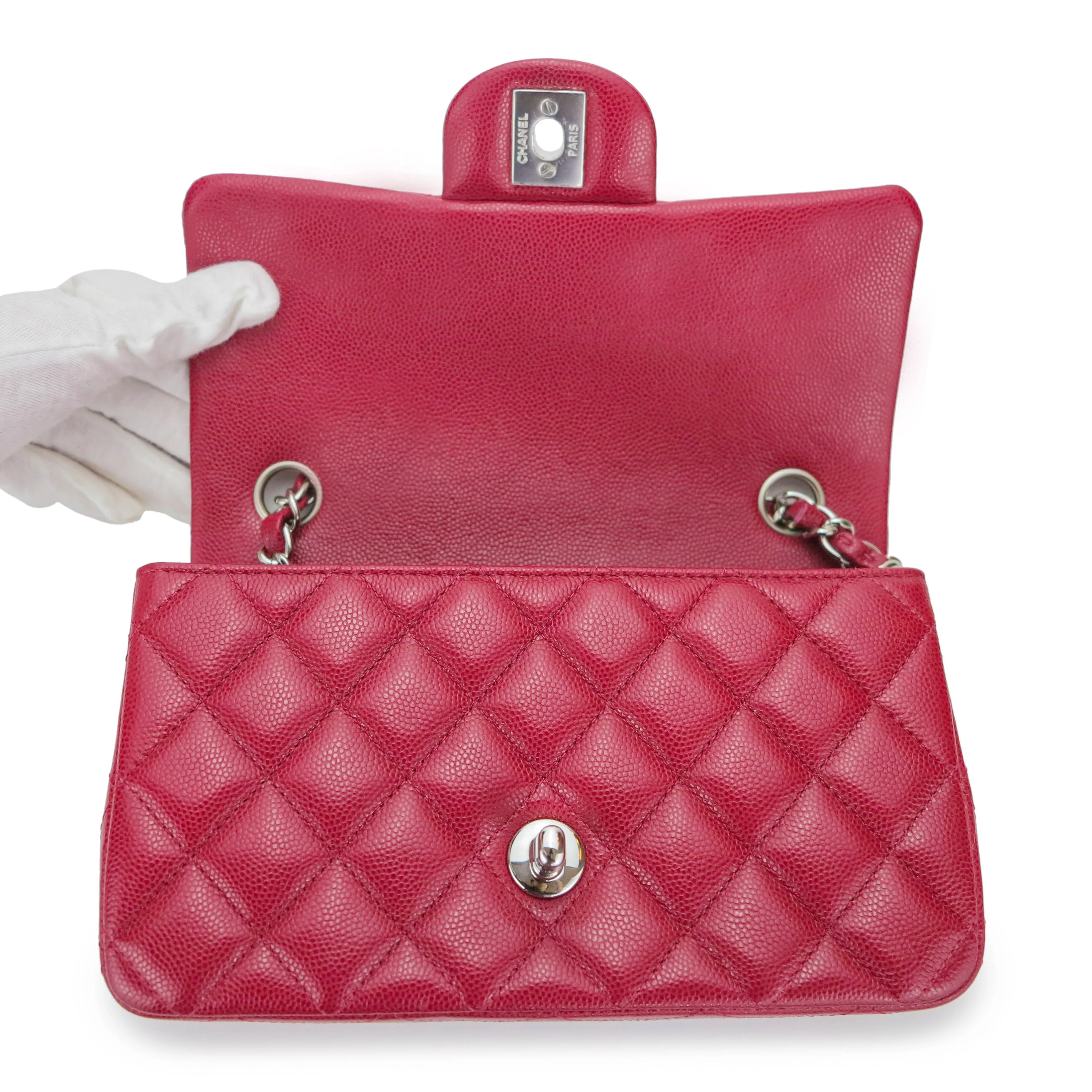 Mini Rectangular Flap Bag in 18B Dark Pink Caviar