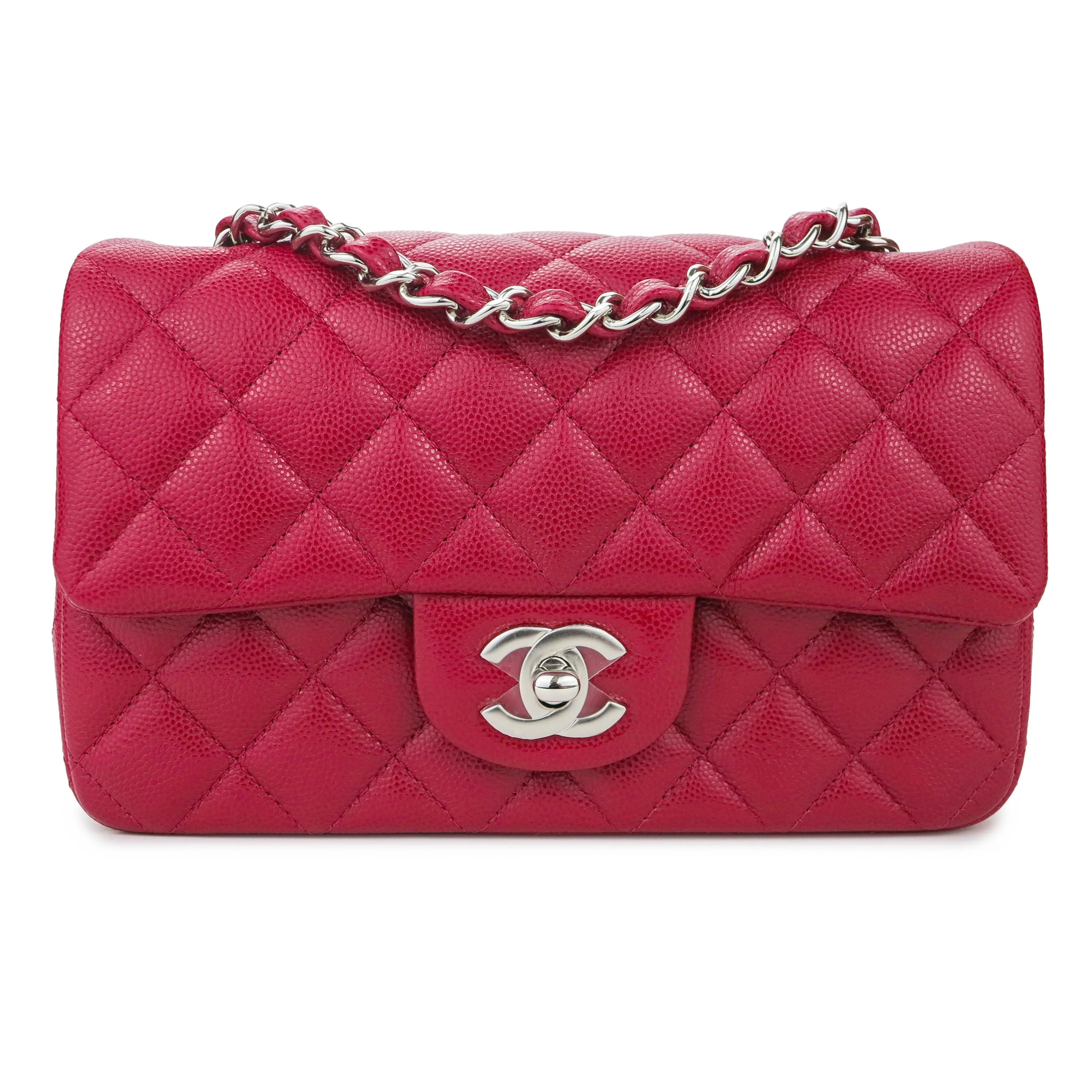 Mini Rectangular Flap Bag in 18B Dark Pink Caviar