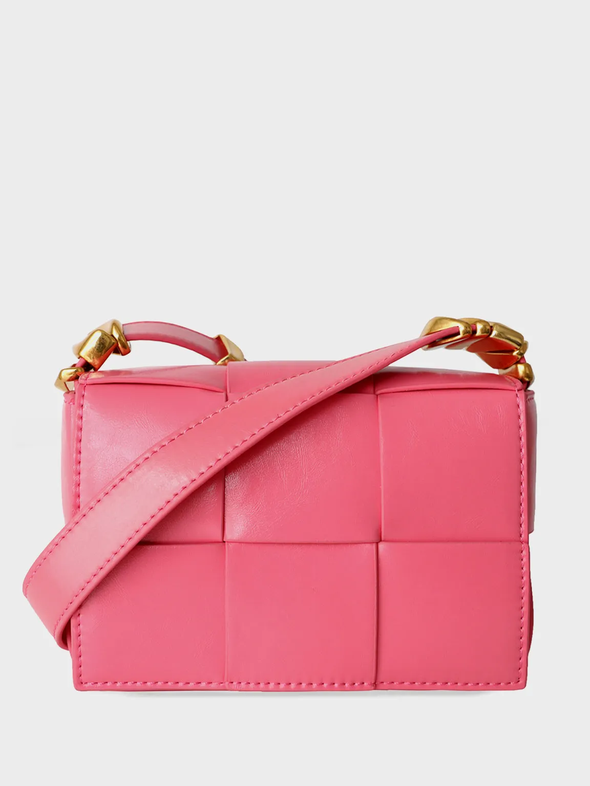 Mini Square Padded Cassette Bag Woven Leather Shoulder Bag Crossbody Handbag