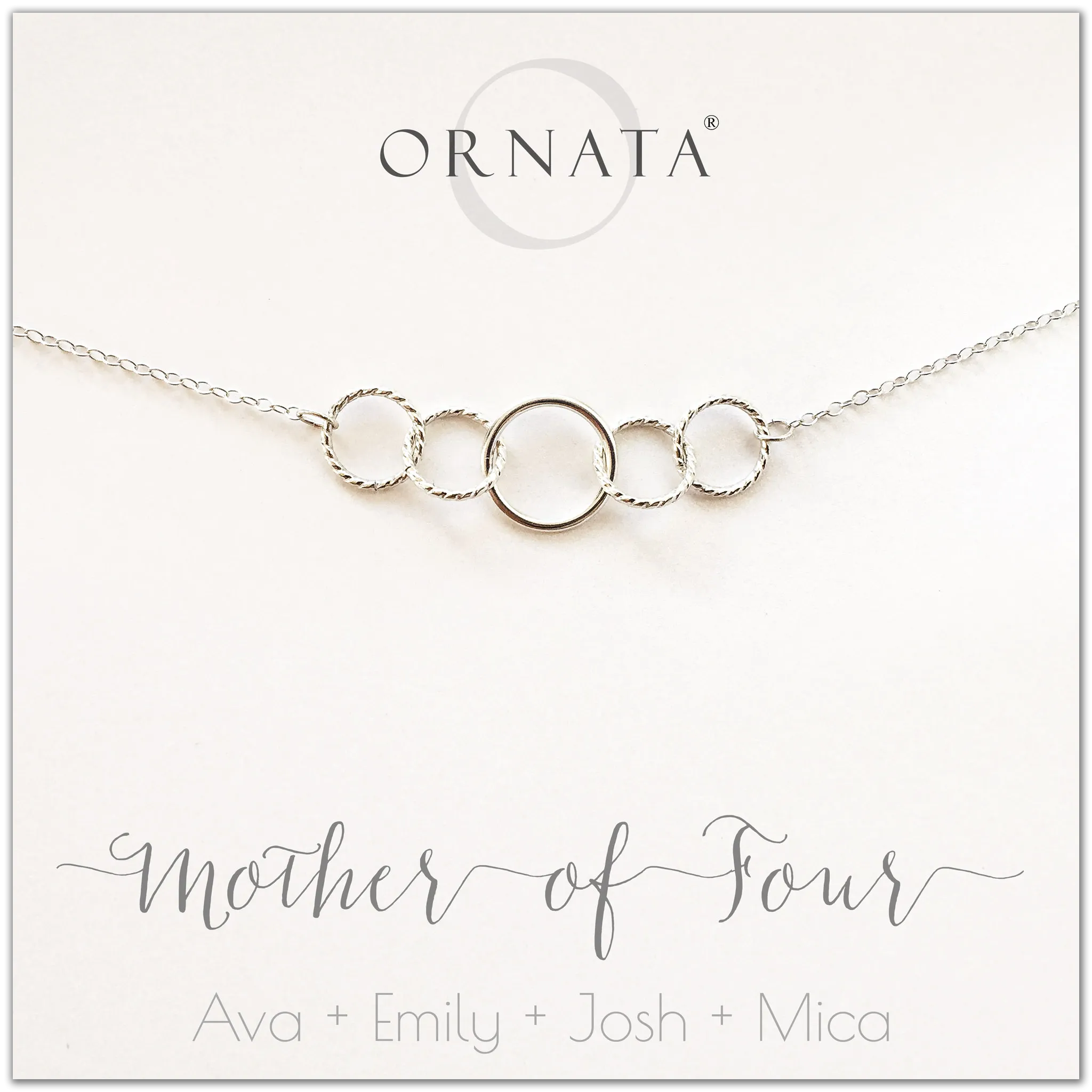 Mother's Day Jewelry - Mother of Four Sterling Silver Necklace - Personalized