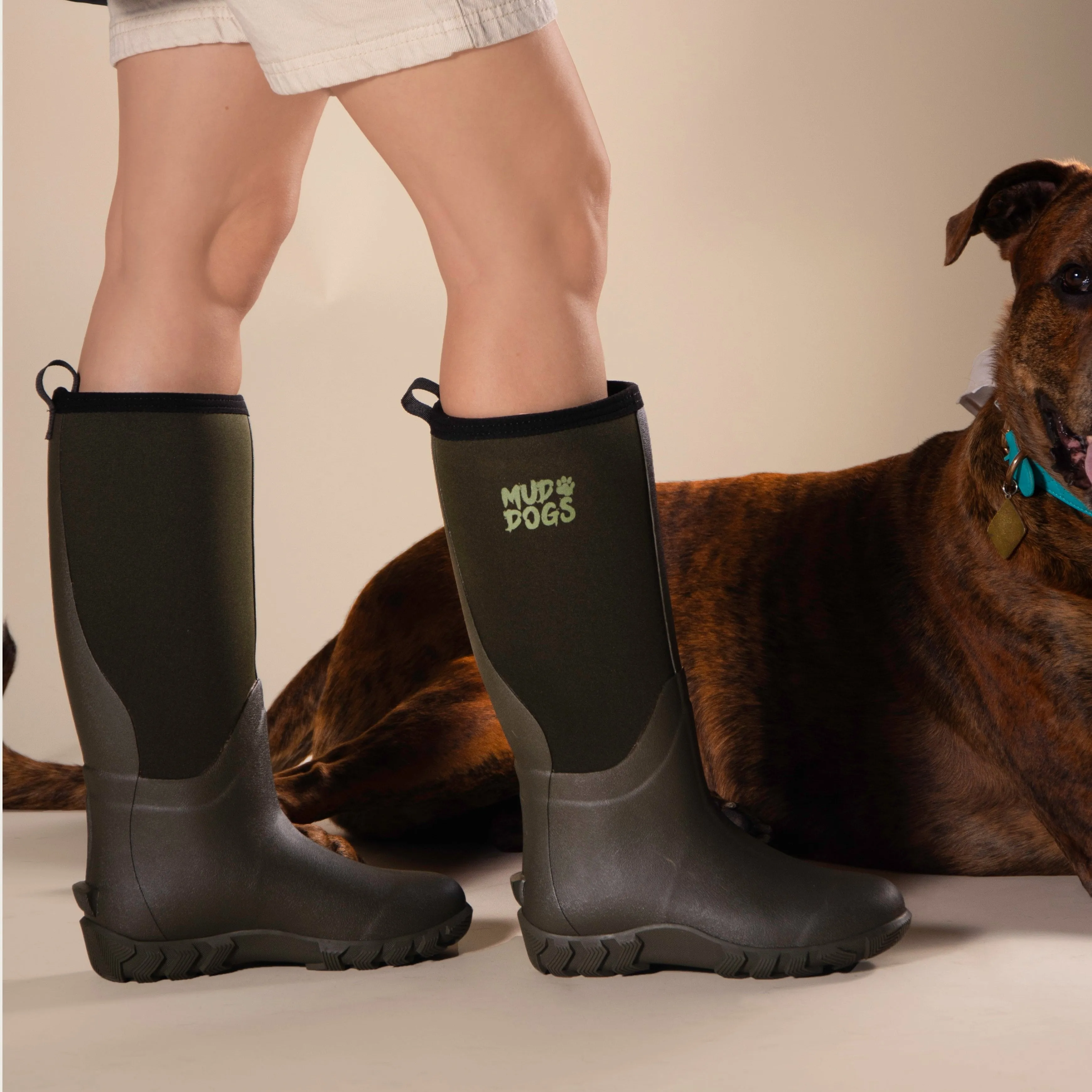 Mud Dogs RUTLAND TALL Neoprene Wellington Boots Olive