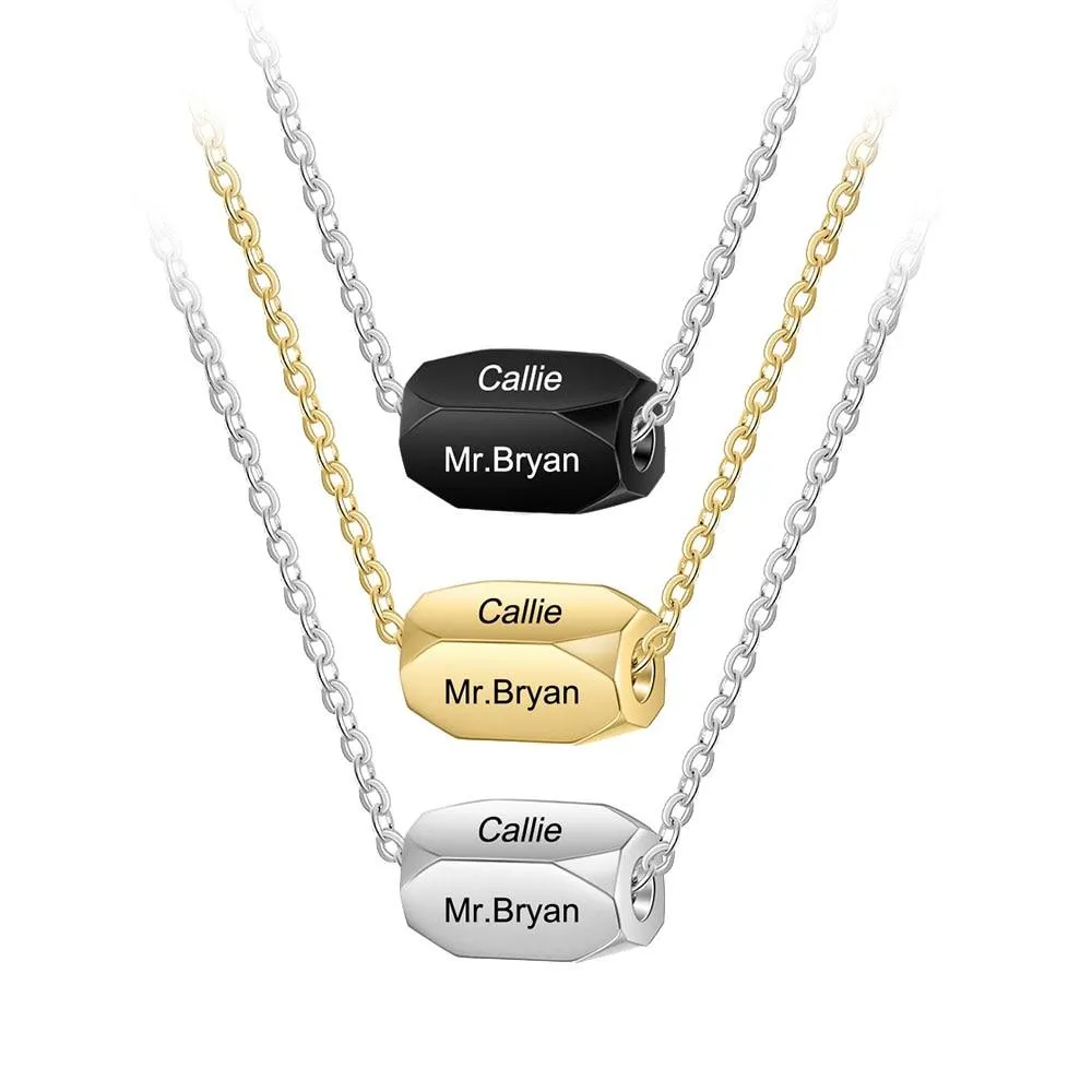 Personalised Stainless Steel 3 Color Strip Fashion Necklace with Engraved Name Pendant