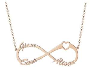 Personalized Sterling Silver Infinity Symbol 3 Custom Name Pendant Necklace, Gift for Family Members & Friends