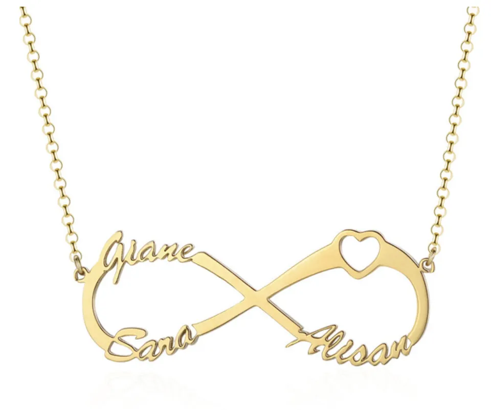 Personalized Sterling Silver Infinity Symbol 3 Custom Name Pendant Necklace, Gift for Family Members & Friends