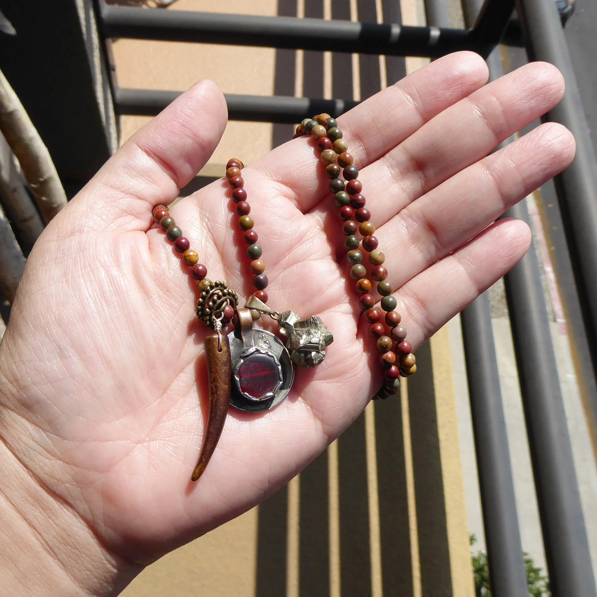 Polychrome jasper charm necklace