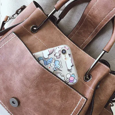 PU Leather Shoulder Bag with Crossbody Strap