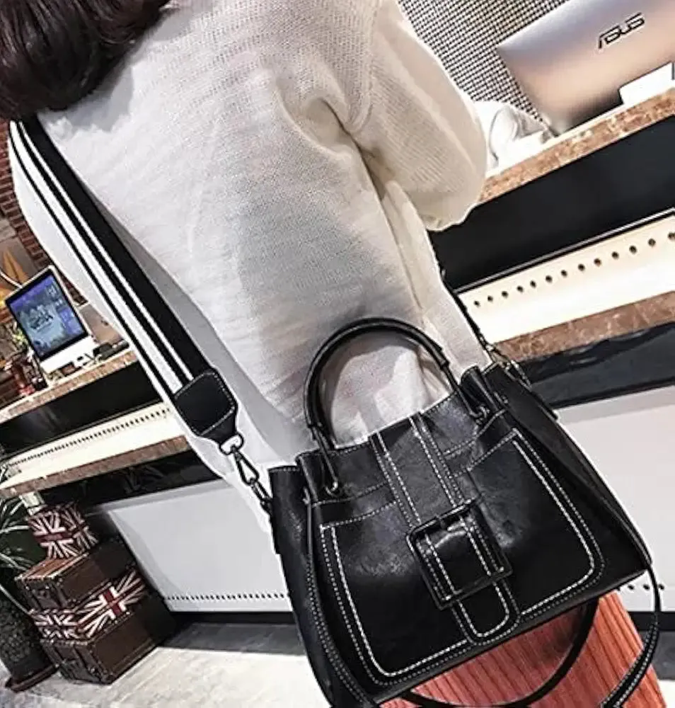 PU Leather Shoulder Bag with Crossbody Strap