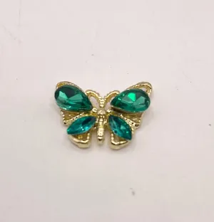 Queen - Nail Charms 10pc - #022 Gold Green Small Crystal Butterflies