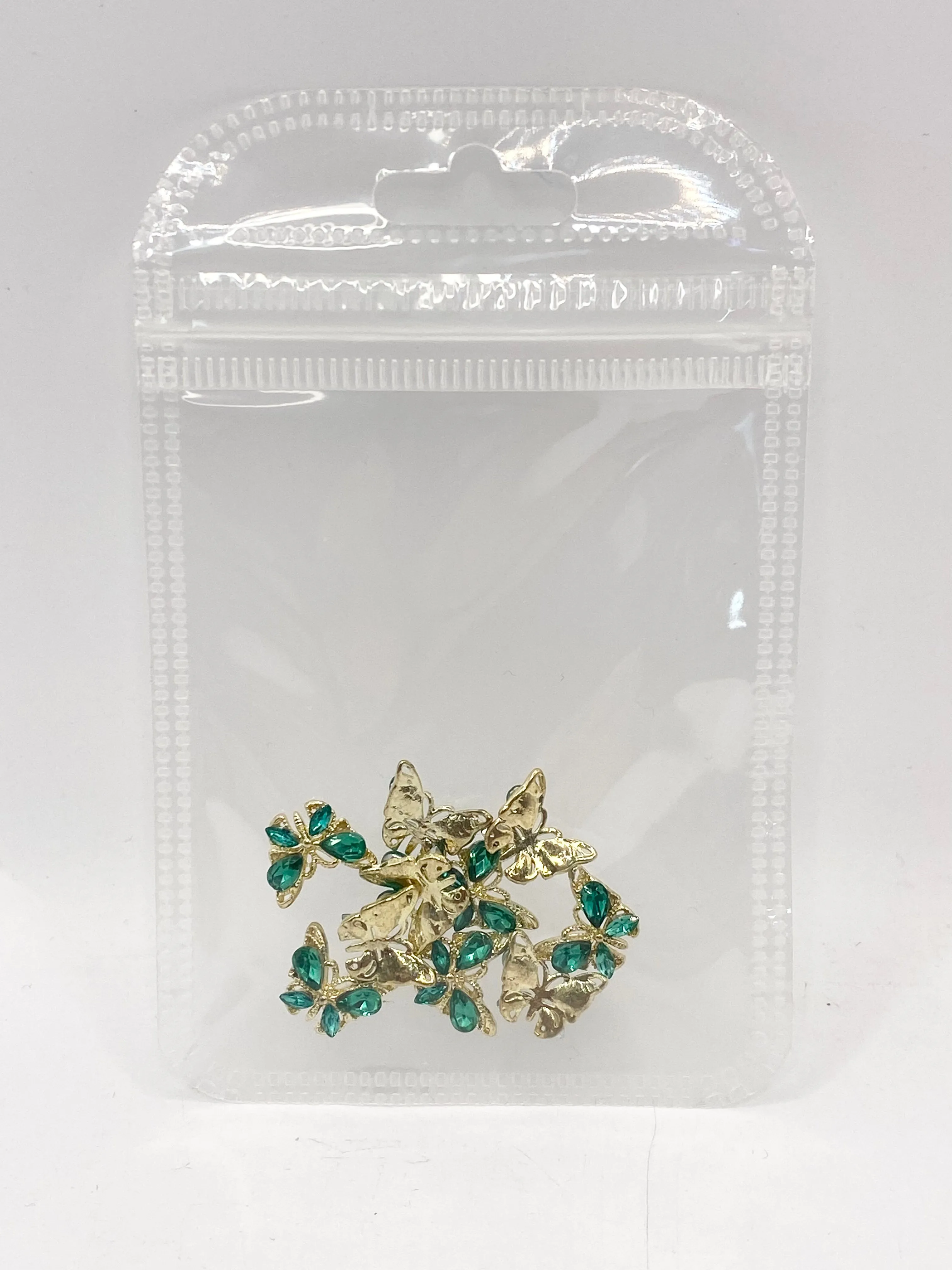 Queen - Nail Charms 10pc - #022 Gold Green Small Crystal Butterflies