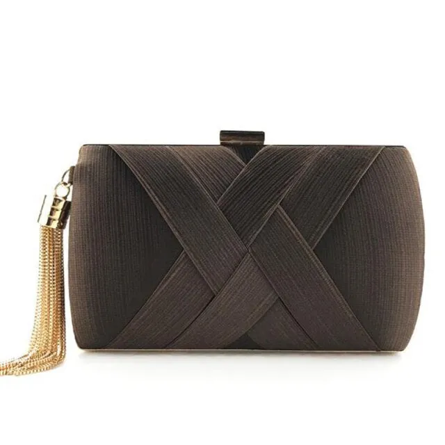 Realaiot Fashion Design Metal Tassel Women Clutch Bag Knitting Pattern Evening Bag Chain Handbag Classical Small Wedding Purse ZD1190