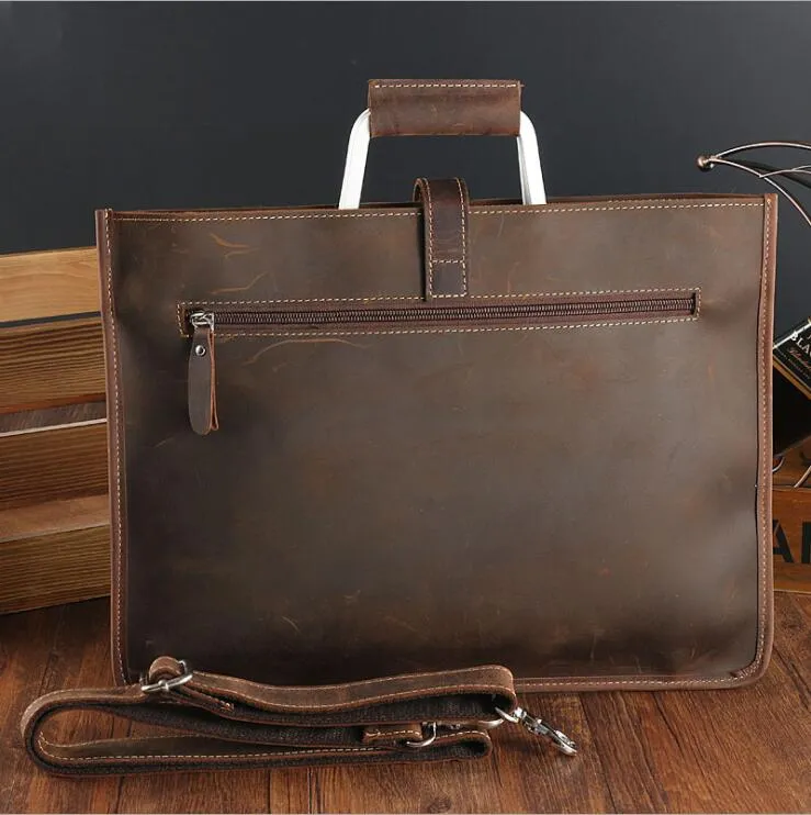 Realaiot High Fashion Luxury Clutch Bag Men's A4 File Document Purse Wallet Top Layer Ipad Leather Business Bag Briefcase Cowkskin