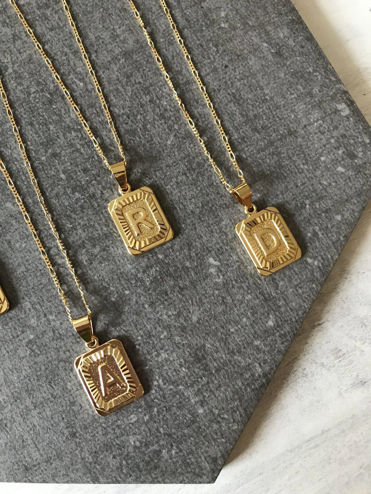 Rectangle Initial Pendant Necklace