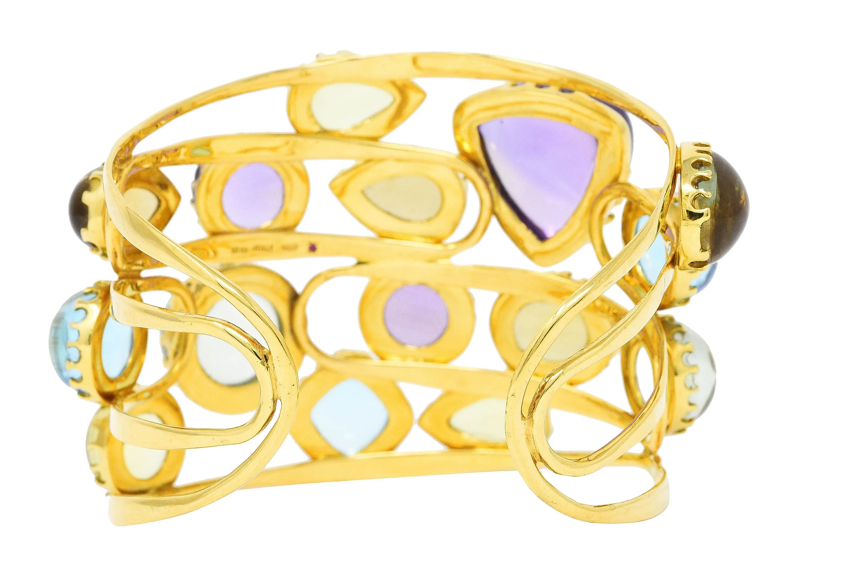 Roberto Coin 1990's Amethyst Peridot Topaz Citrine 18 Karat Yellow Gold Ipanema Vintage Multi-Gem Cuff Bracelet