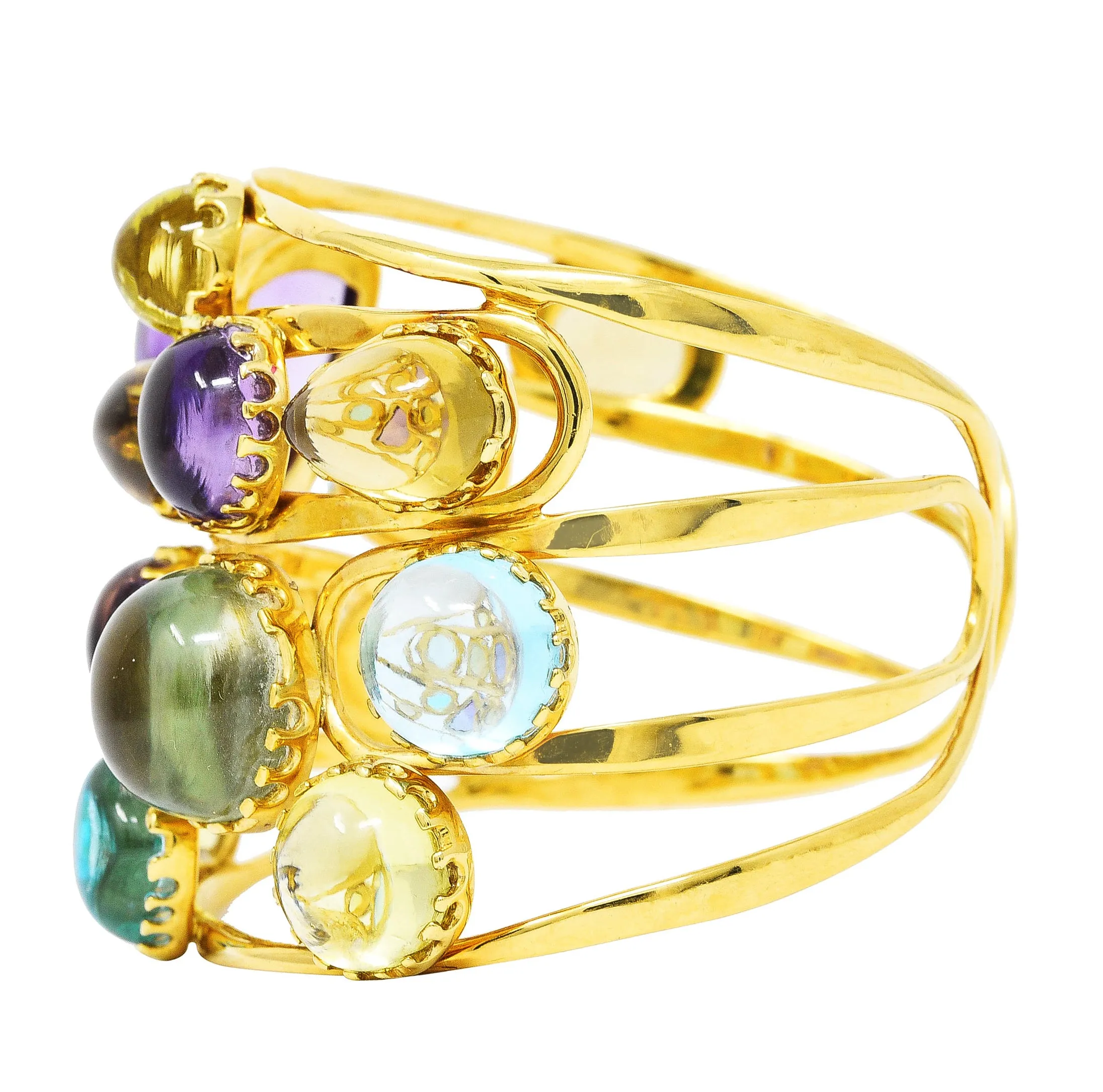 Roberto Coin 1990's Amethyst Peridot Topaz Citrine 18 Karat Yellow Gold Ipanema Vintage Multi-Gem Cuff Bracelet