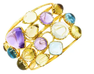Roberto Coin 1990's Amethyst Peridot Topaz Citrine 18 Karat Yellow Gold Ipanema Vintage Multi-Gem Cuff Bracelet