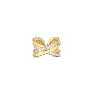 Roberto Coin Cialoma Yellow Gold Wide Diamond Crossover Ring