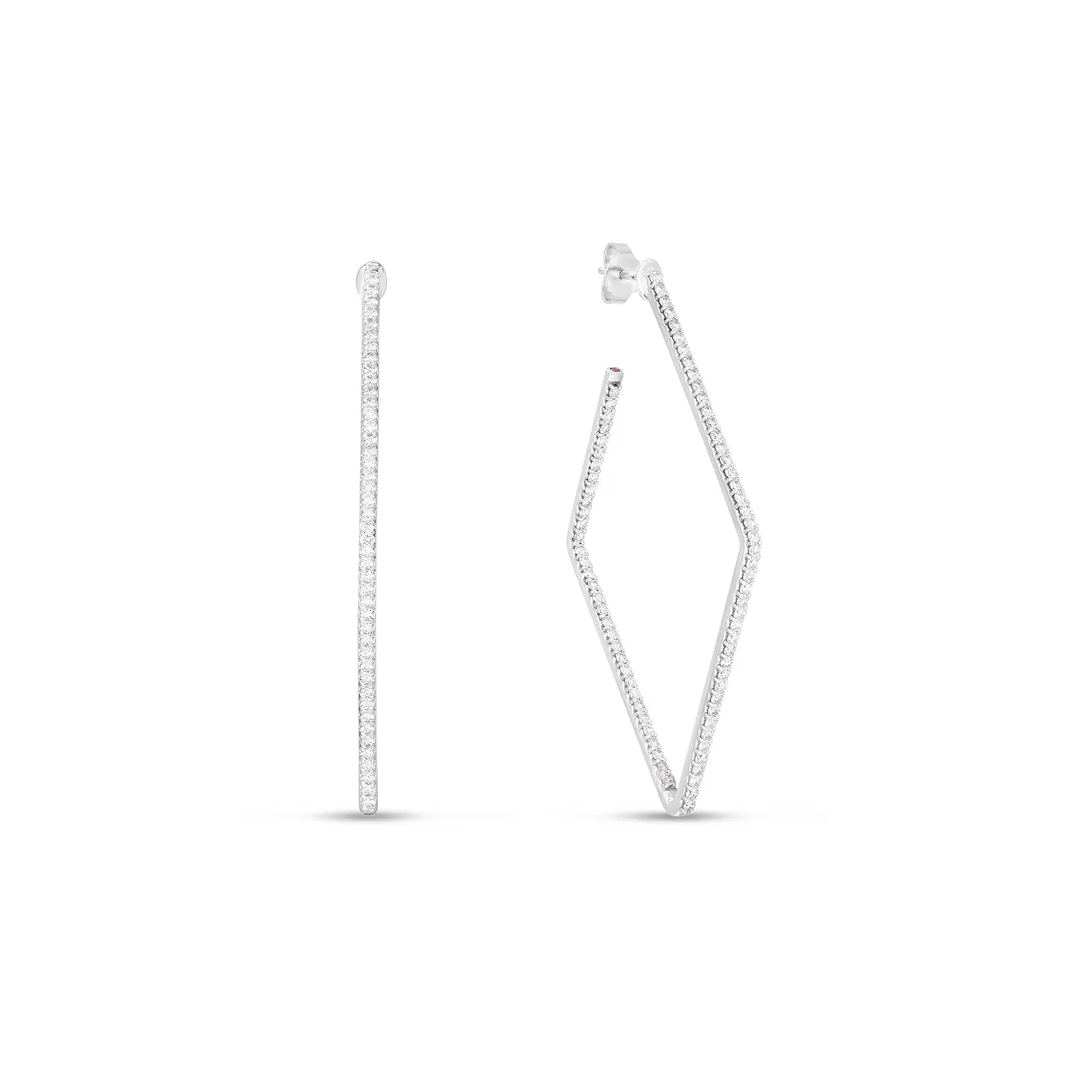 Roberto Coin Classic Diamond White Gold Square Large Hoop Earrings