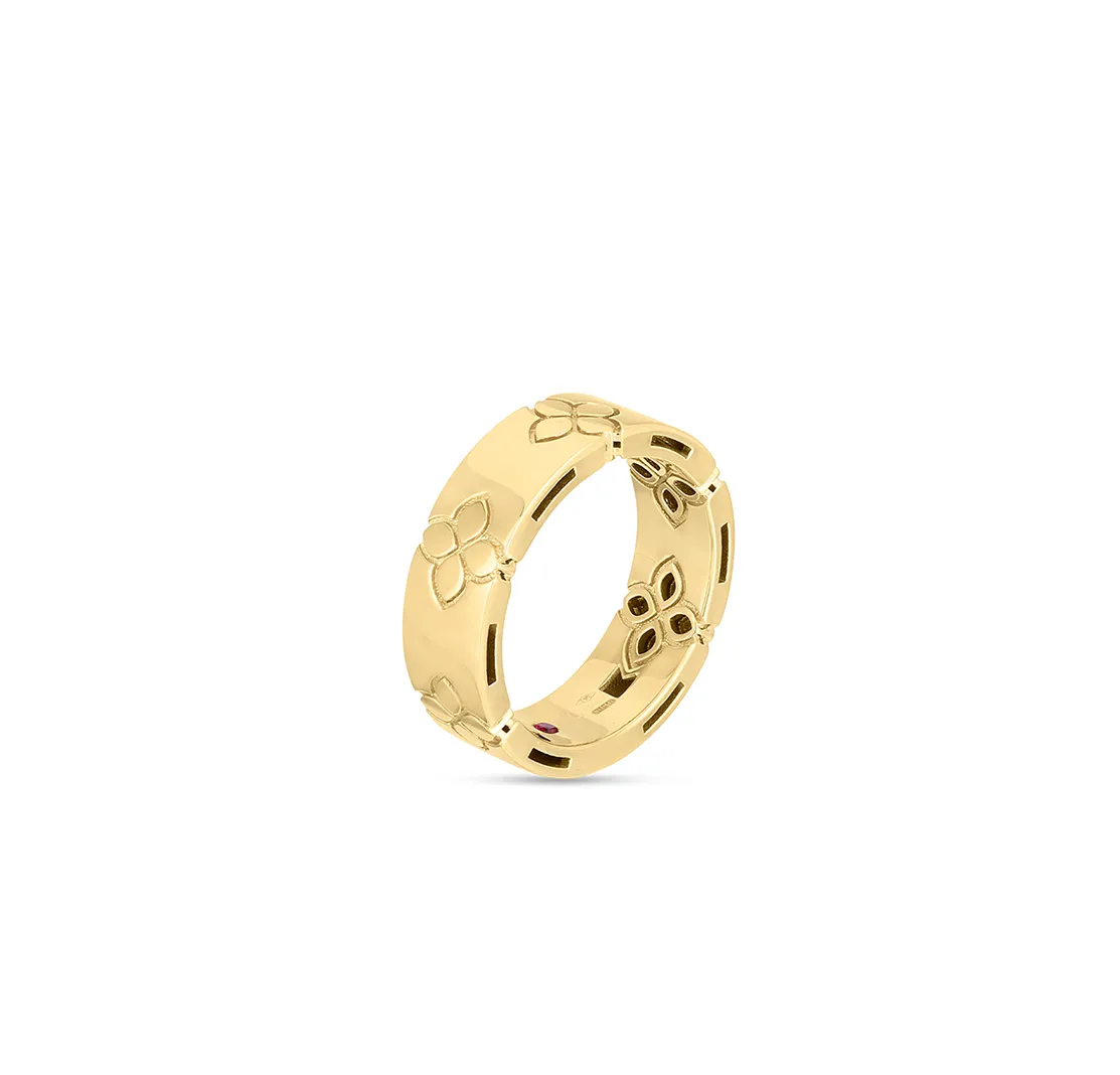 Roberto Coin Love in Verona Yellow Gold Etched Flowers Wide Ring