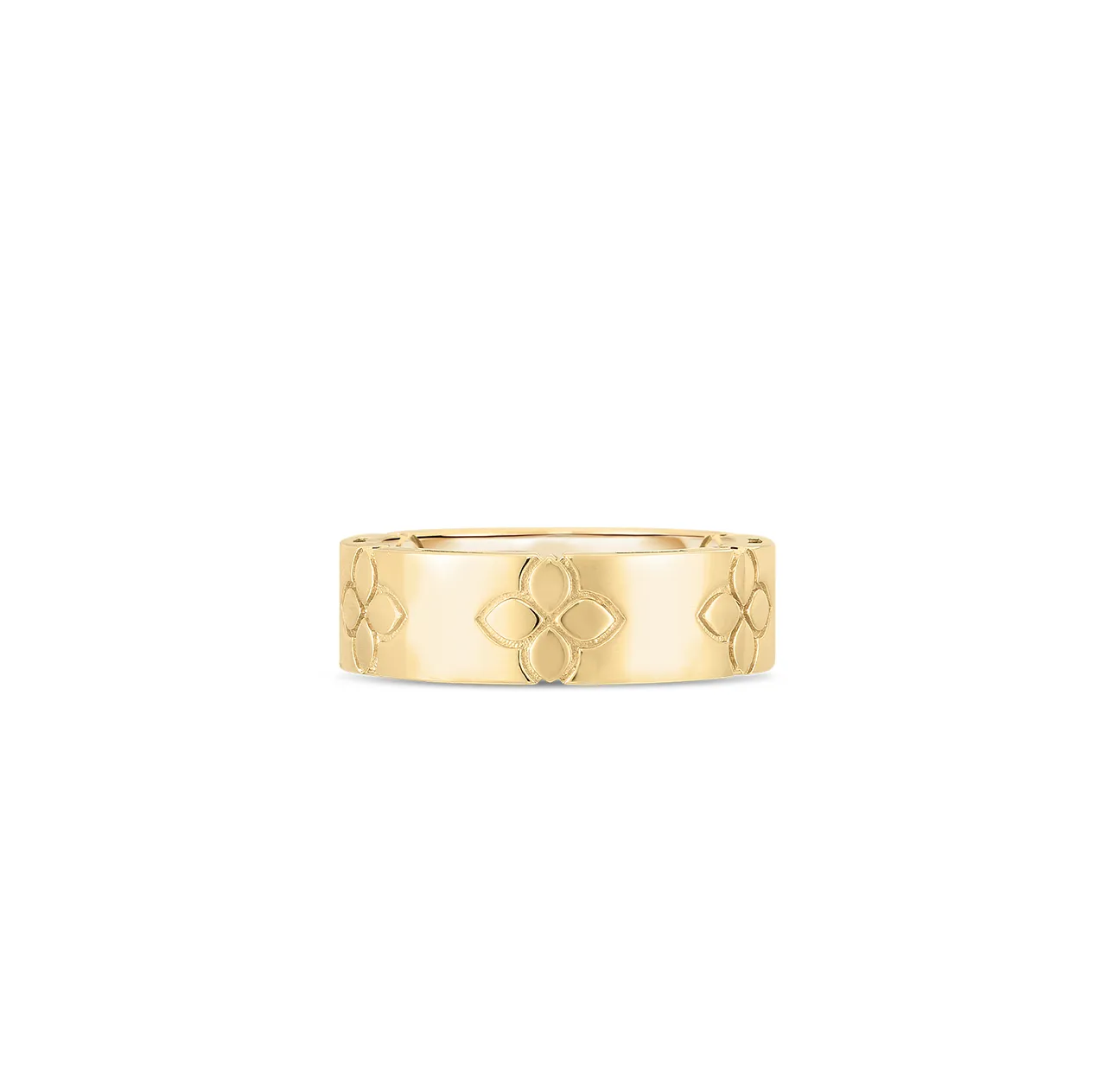 Roberto Coin Love in Verona Yellow Gold Etched Flowers Wide Ring