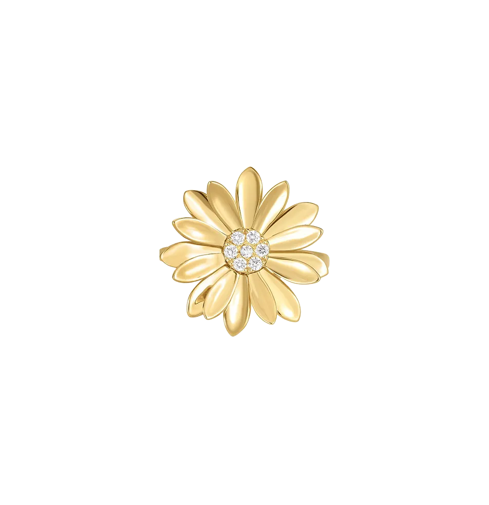Roberto Coin Margherita Yellow Gold Flower Ring with Diamonds