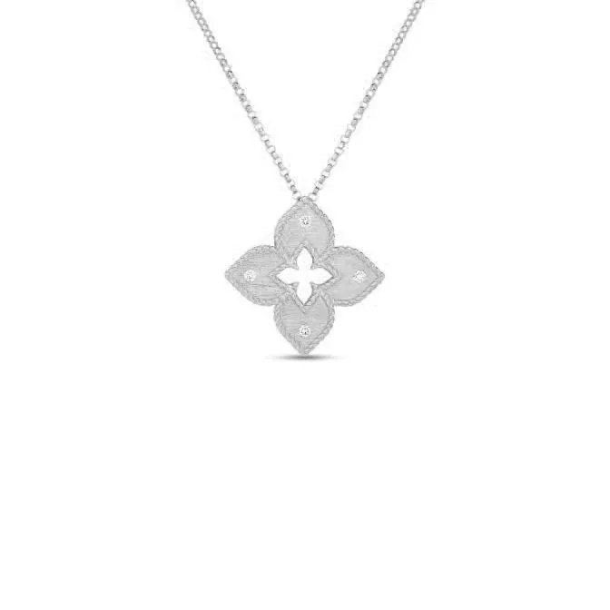 Roberto Coin Venetian Princess Diamond Flower Pendant in 18K White Gold