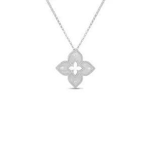 Roberto Coin Venetian Princess Diamond Flower Pendant in 18K White Gold