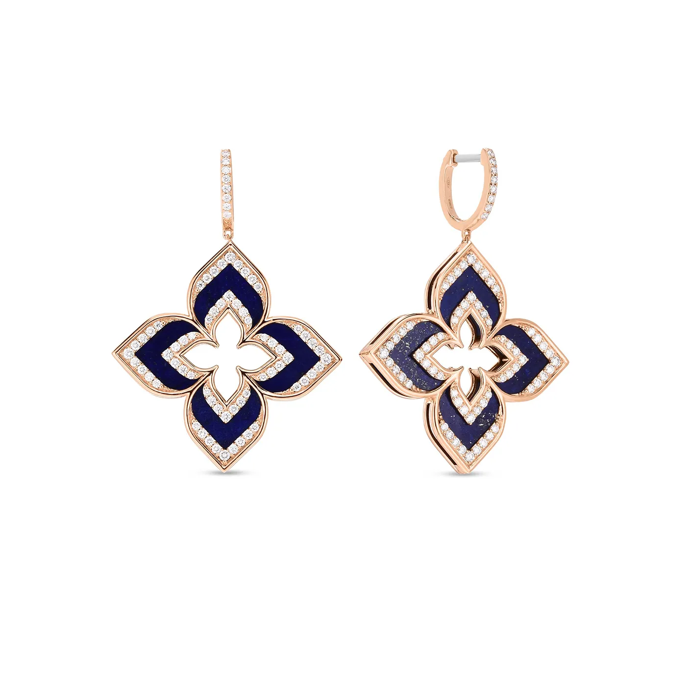 Roberto Coin Venetian Princess Rose Gold Lapis and Diamond Flower Earrings