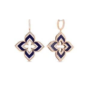 Roberto Coin Venetian Princess Rose Gold Lapis and Diamond Flower Earrings
