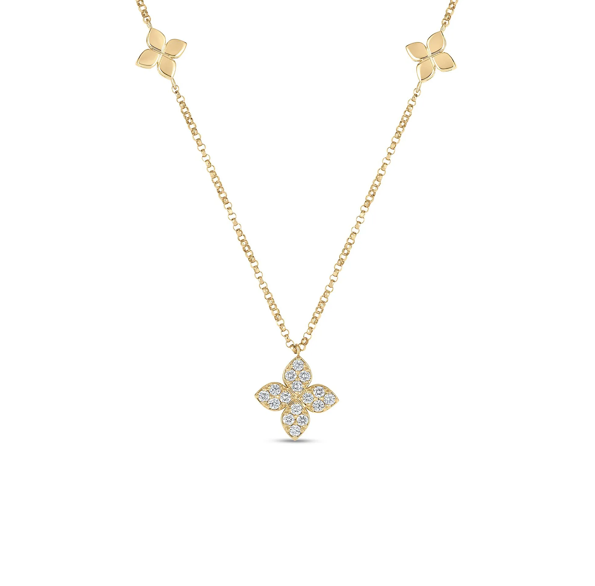 Roberto Coin Venetian Princess Yellow Gold and Diamond Flower Necklace