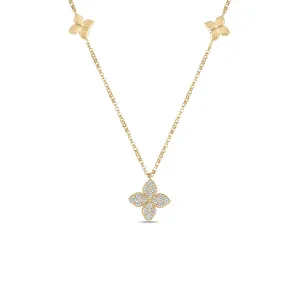 Roberto Coin Venetian Princess Yellow Gold and Diamond Flower Necklace
