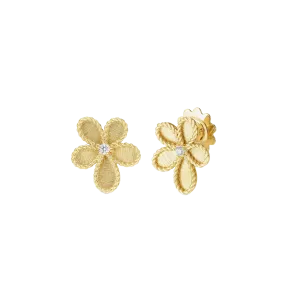 Roberto Coin Yellow Gold Flower Diamond Stud Earrings