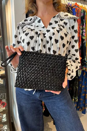 ROSELLE AGNES CROSSBODY ZIP CLUTCH BLACK