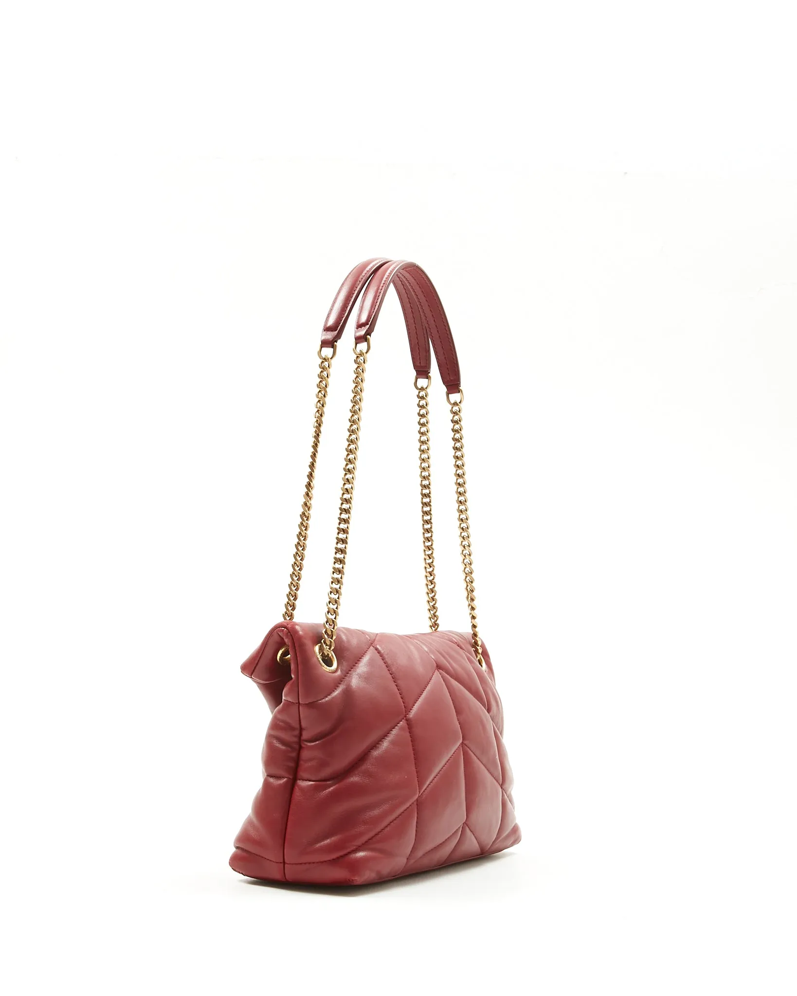 Saint Laurent Burgundy Leather Small LouLou Puffer Chain Shoulder Bag