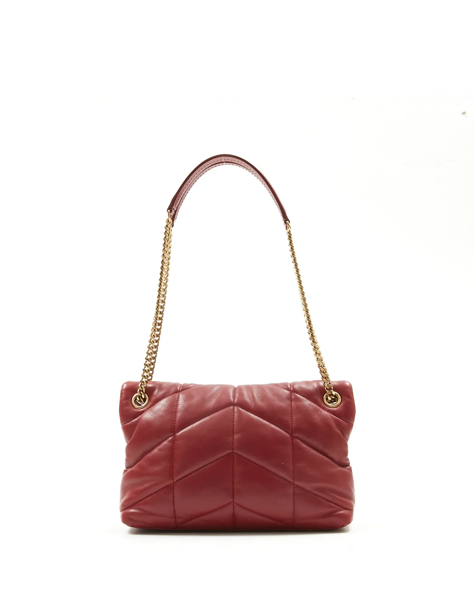 Saint Laurent Burgundy Leather Small LouLou Puffer Chain Shoulder Bag