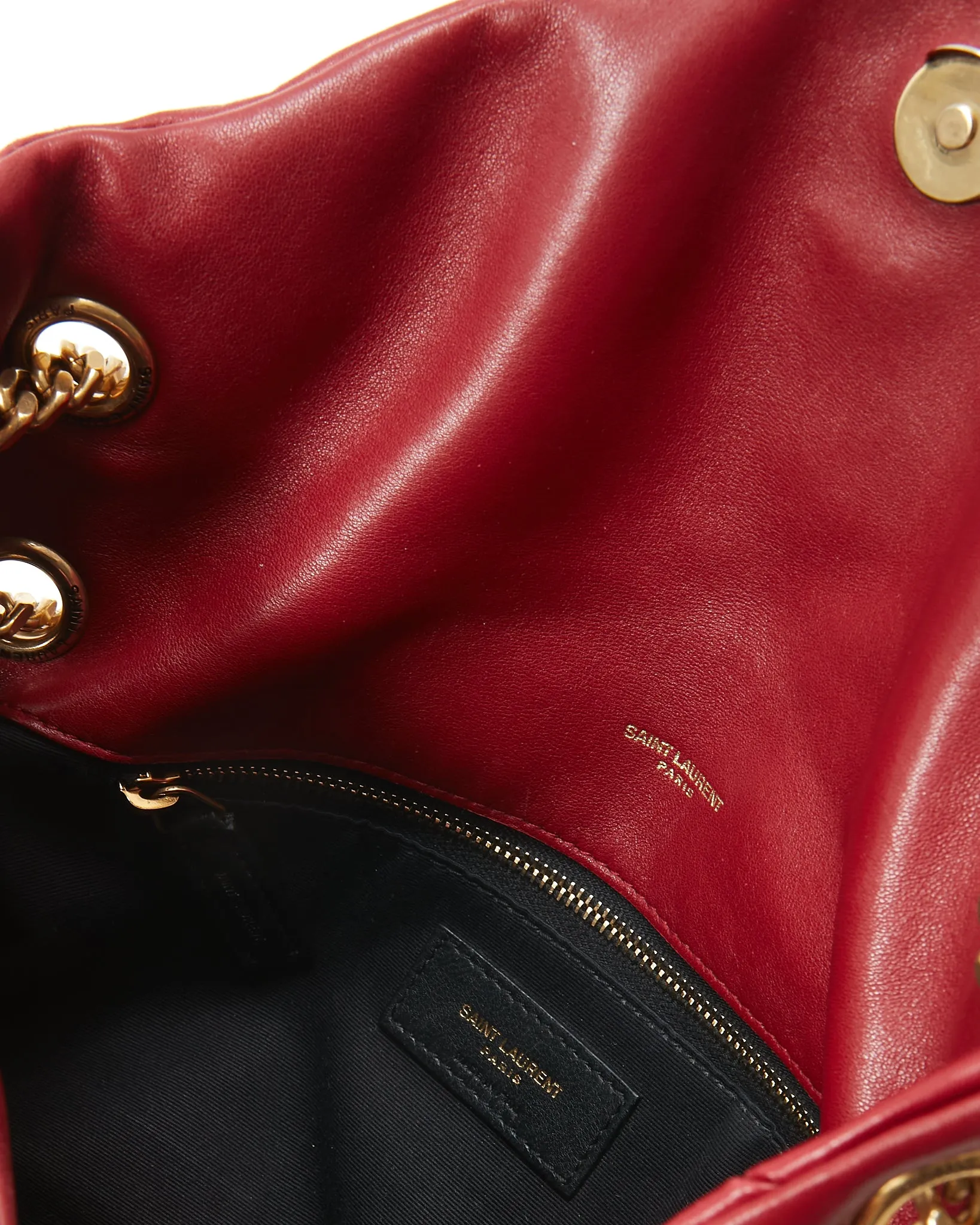 Saint Laurent Burgundy Leather Small LouLou Puffer Chain Shoulder Bag