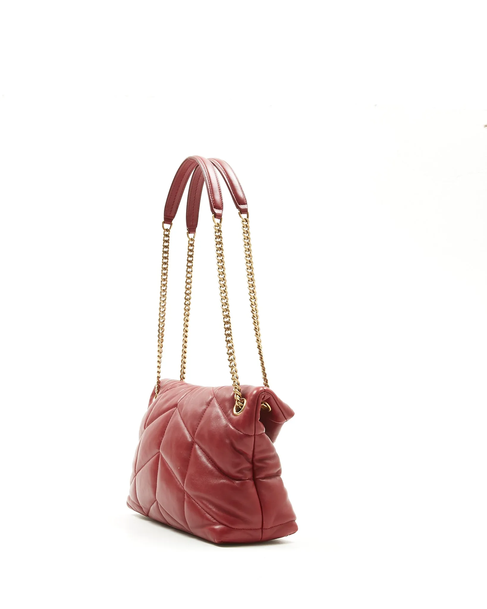 Saint Laurent Burgundy Leather Small LouLou Puffer Chain Shoulder Bag