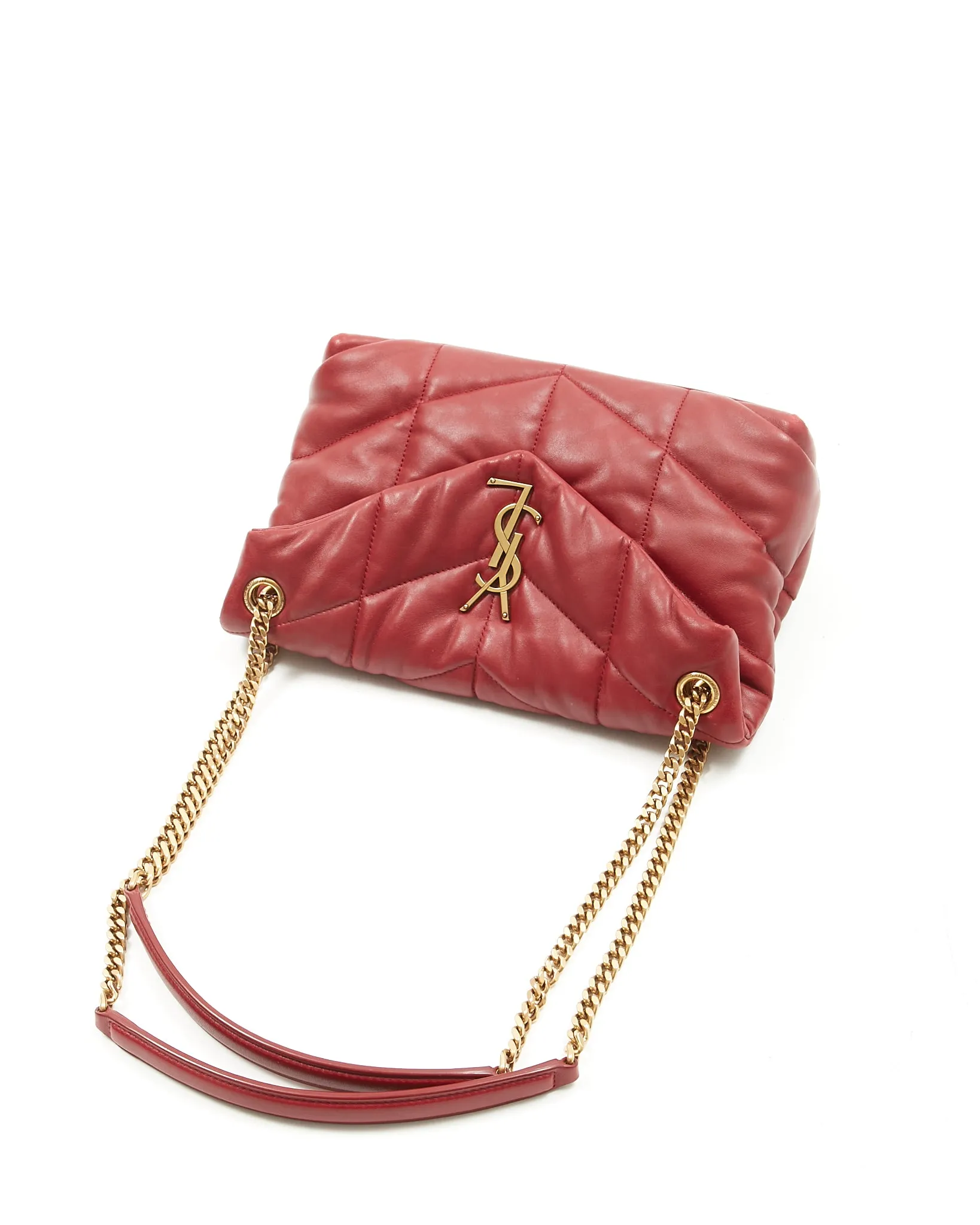 Saint Laurent Burgundy Leather Small LouLou Puffer Chain Shoulder Bag
